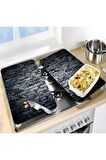 Cam Ocak Koruyucu Ve Kesim Tablası Koyu Taş (80cm X 52cm) 2 Parça, 5'li Ocaklar